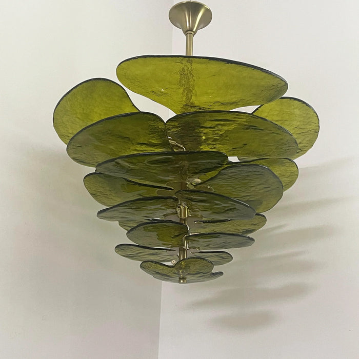 Textured Glass Leaf Green Chandelier-DWHOME