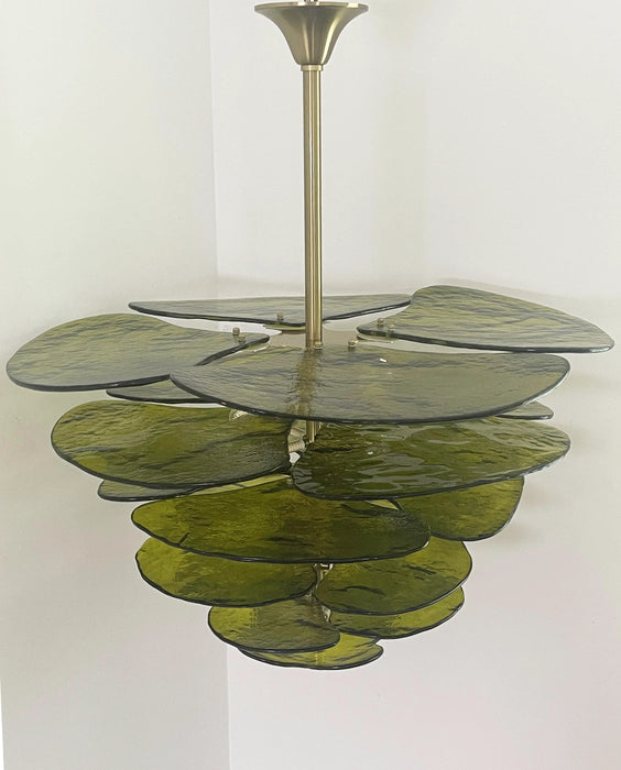 Textured Glass Leaf Green Chandelier-DWHOME