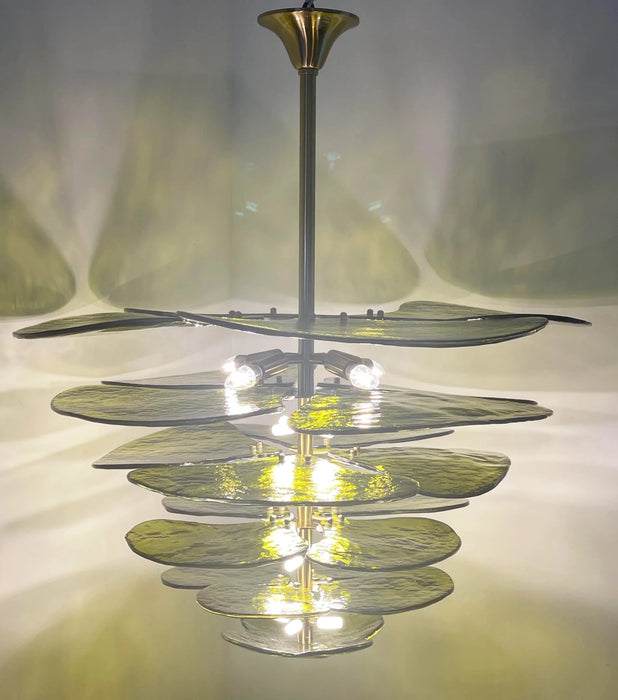 Textured Glass Leaf Green Chandelier-DWHOME