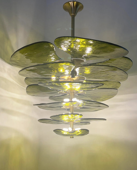 Textured Glass Leaf Green Chandelier-DWHOME
