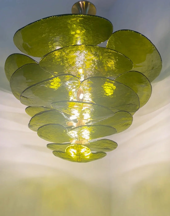 Textured Glass Leaf Green Chandelier-DWHOME