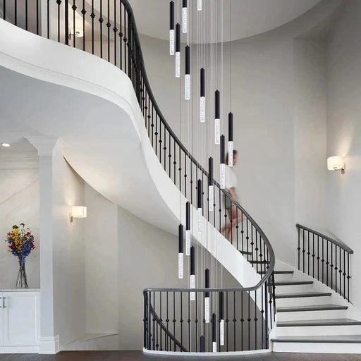 Lum Modern Black Foyer Chandelier For High Ceiling-DWHOME