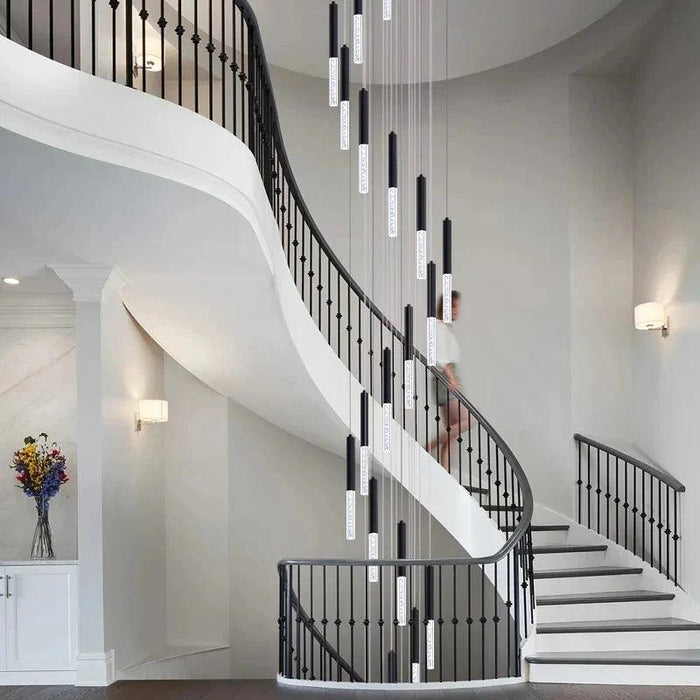 Lum Modern Black Foyer Chandelier For High Ceiling - DWHOME