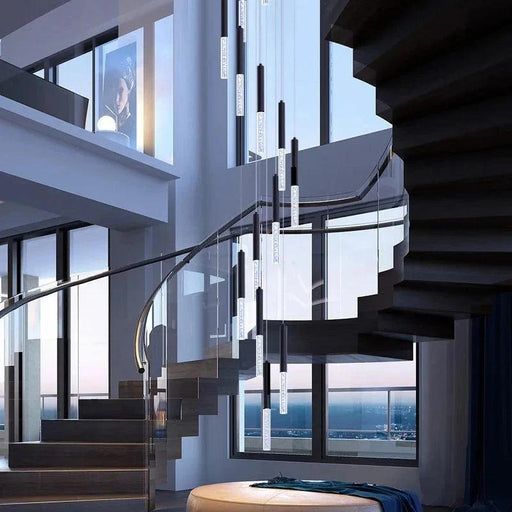Lum Modern Black Foyer Chandelier For High Ceiling-DWHOME