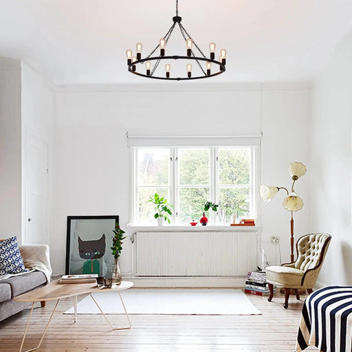 Metal 12 Light Black Chandelier Fixture-DWHOME
