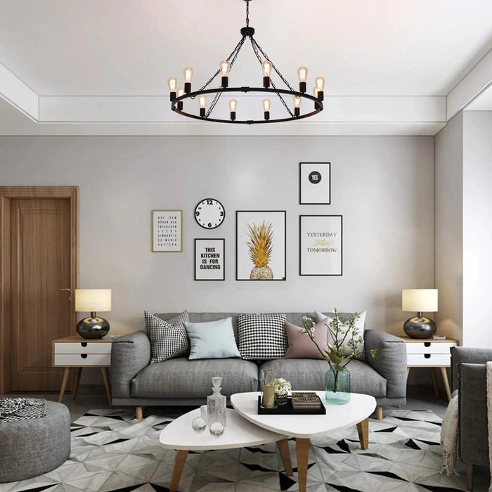 Metal 12 Light Black Chandelier Fixture - DWHOME