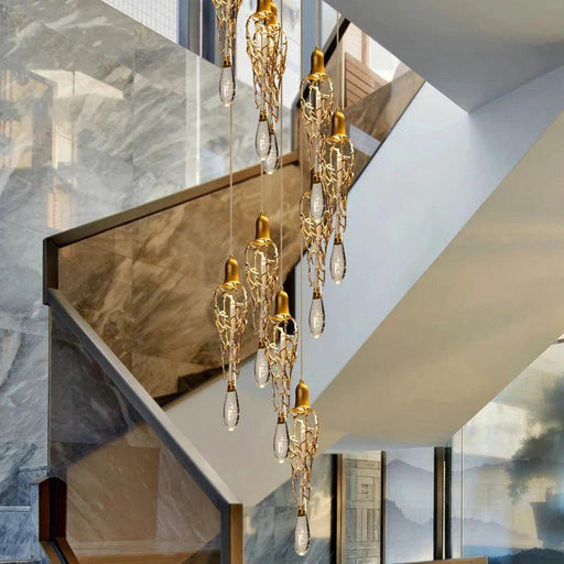 Modern Crystal Glass Drops Chandelier for Staircase-DWHOME