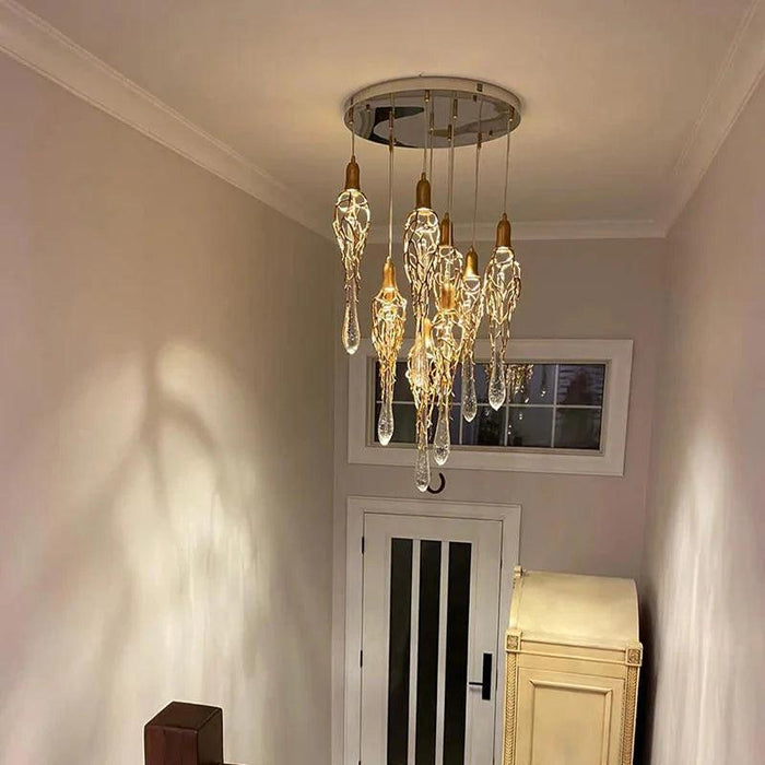 Modern Crystal Glass Drops Chandelier for Staircase - DWHOME