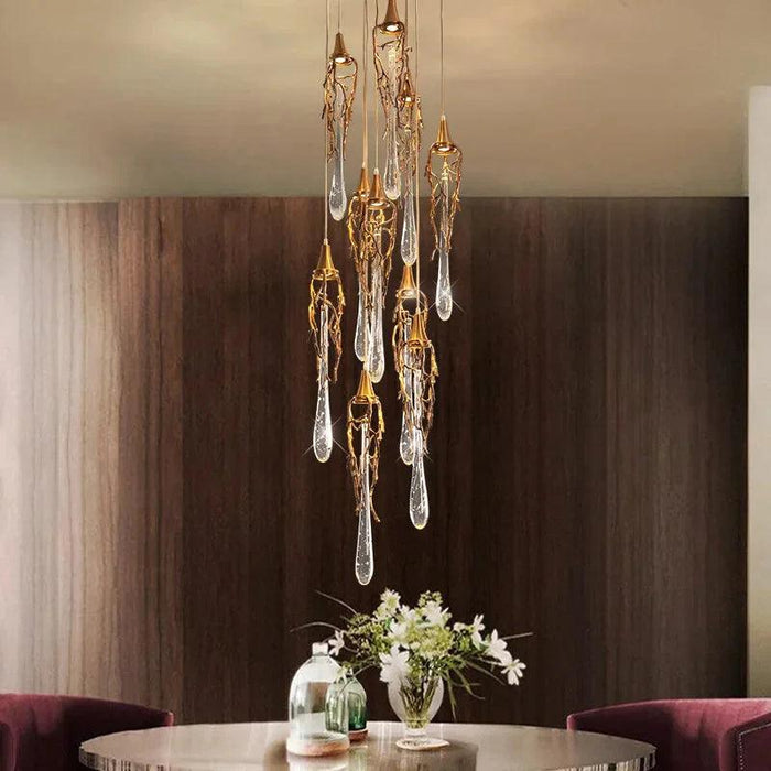 Modern Crystal Glass Drops Chandelier for Staircase - DWHOME