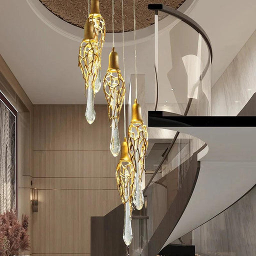 Modern Crystal Glass Drops Chandelier for Staircase-DWHOME