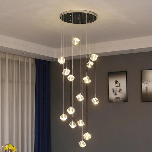 Modern Crystal Square Chandelier for Staircase-DWHOME