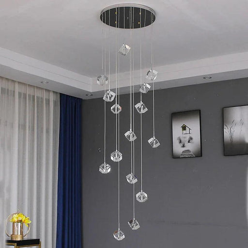 Modern Crystal Square Chandelier for Staircase-DWHOME