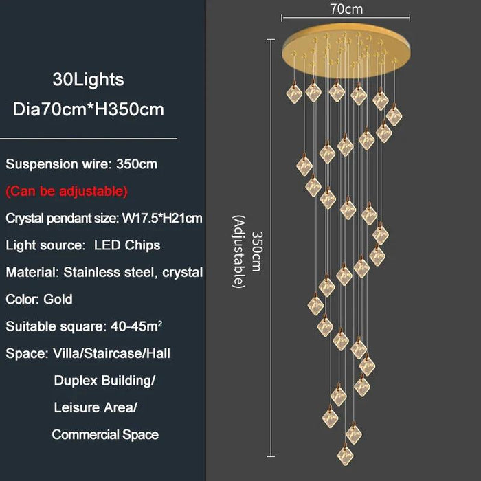 Modern Gold Long Spiral Crystal Chandelier for Staircase - DWHOME