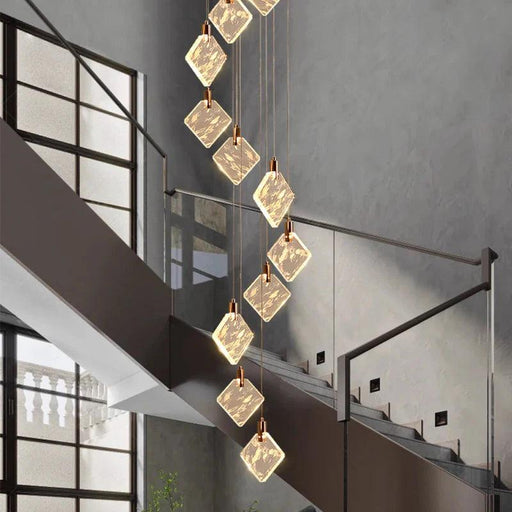 Modern Gold Long Spiral Crystal Chandelier for Staircase-DWHOME