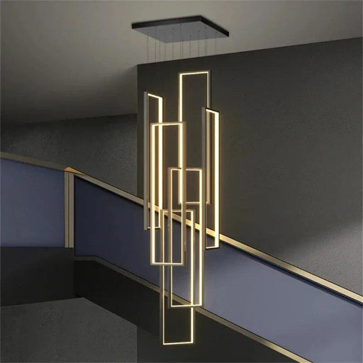 Modern Large Vertical Rectangle Chandelier For Staircase - DWHOME