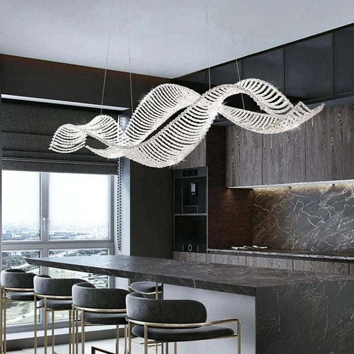 Modern Wave Crystal Chandelier Over Dining Table - DWHOME