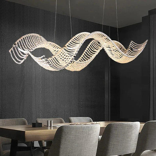 Modern Wave Crystal Chandelier Over Dining Table - DWHOME