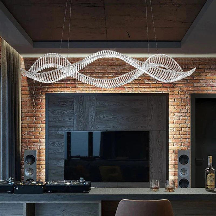 Modern Wave Crystal Chandelier Over Dining Table - DWHOME