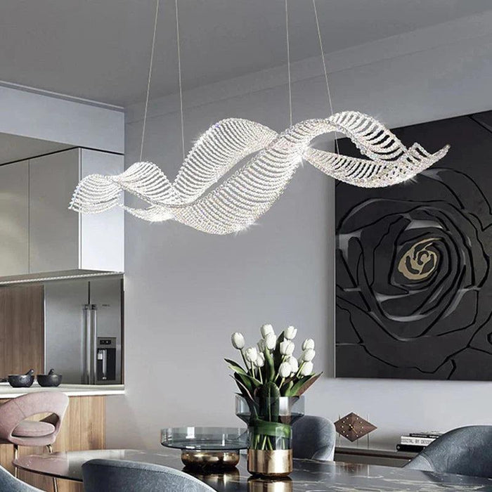 Modern Wave Crystal Chandelier Over Dining Table - DWHOME
