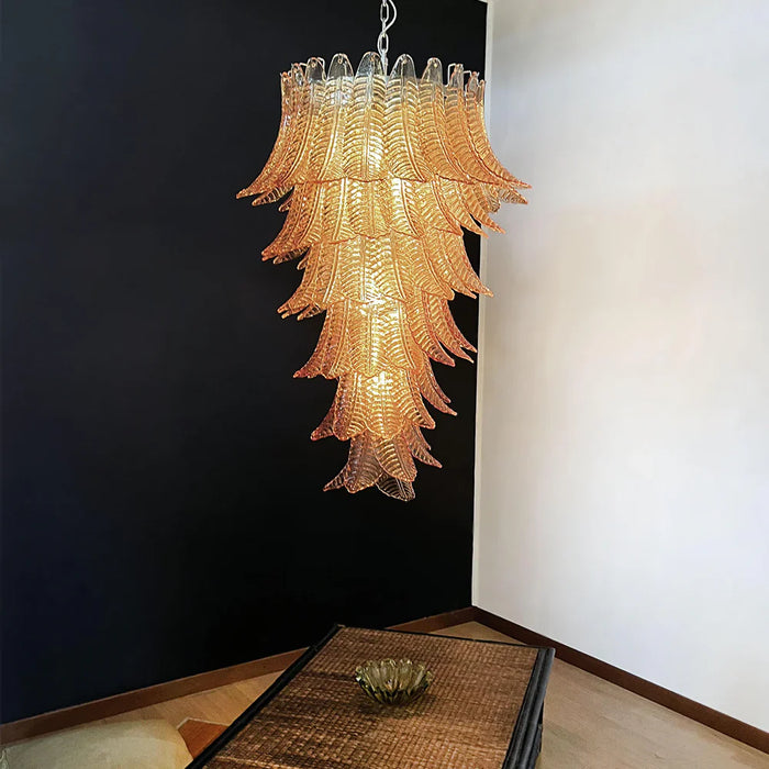 Murano Amber Felch Spiral Chandelier-DWHOME
