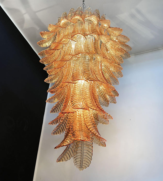 Murano Amber Felch Spiral Chandelier-DWHOME