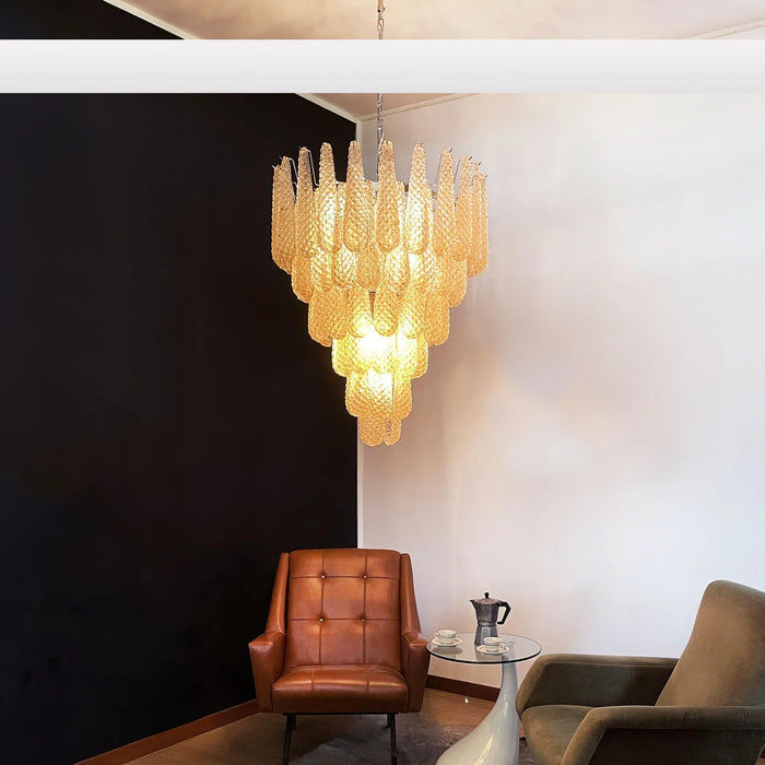Vintage Amber Murano Glass Petals Drop Chandelier-DWHOME