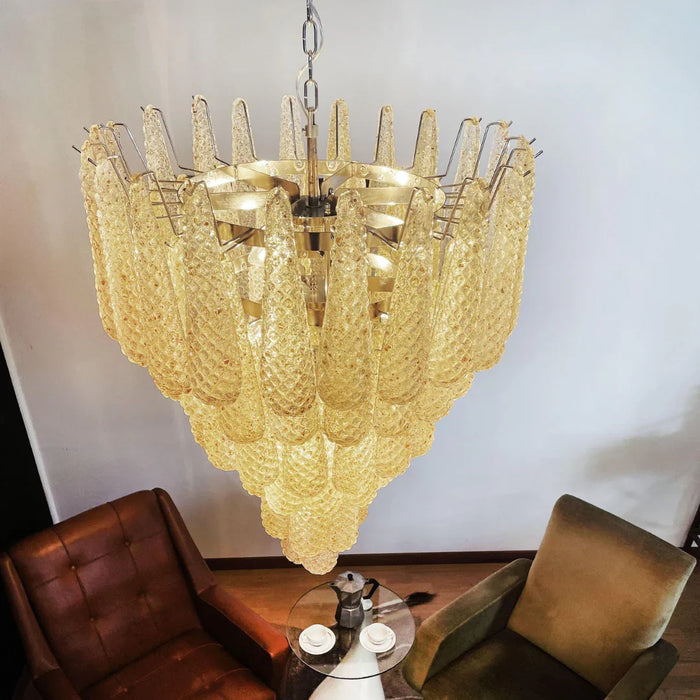 Vintage Amber Murano Glass Petals Drop Chandelier-DWHOME