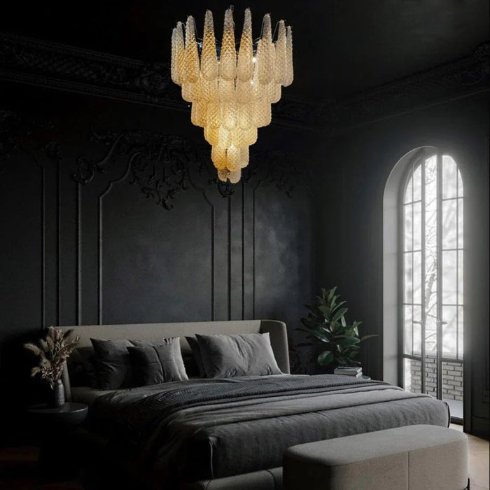Vintage Amber Murano Glass Petals Drop Chandelier-DWHOME
