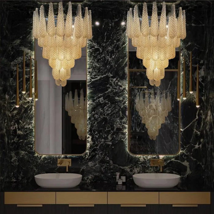 Vintage Amber Murano Glass Petals Drop Chandelier-DWHOME