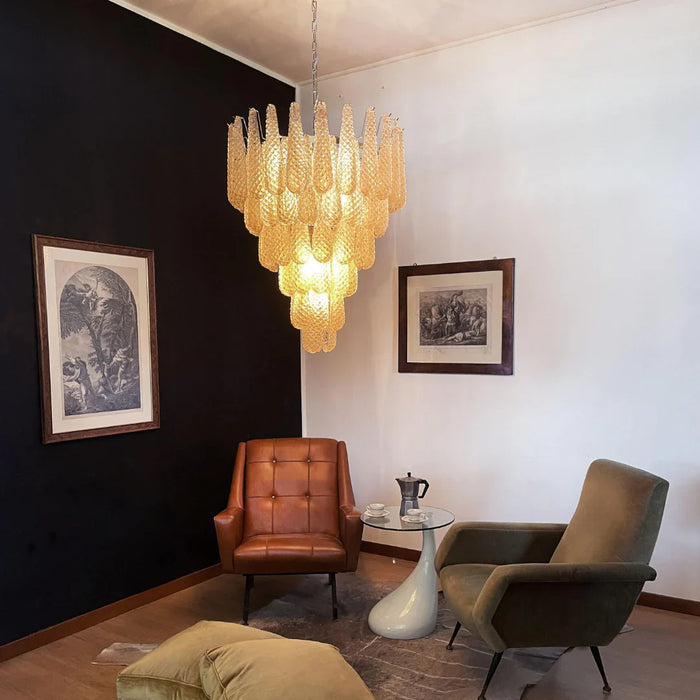 Vintage Amber Murano Glass Petals Drop Chandelier-DWHOME