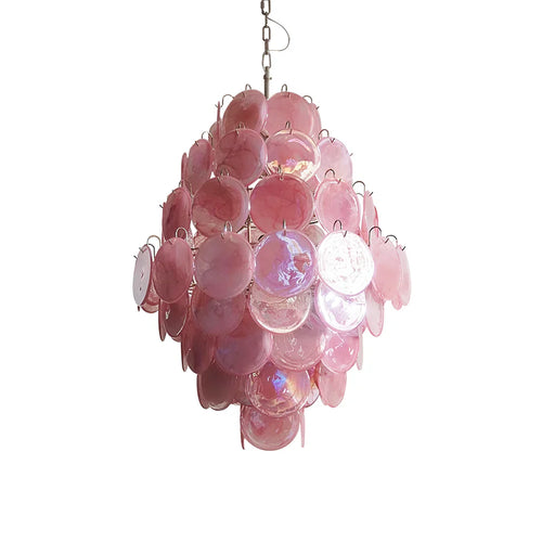 Huge Vintage Murano Pink Disks Chandelier-DWHOME