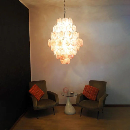 Huge Vintage Murano Pink Disks Chandelier-DWHOME
