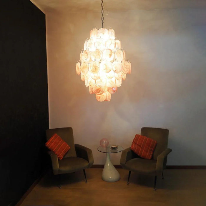 Huge Vintage Murano Pink Disks Chandelier-DWHOME
