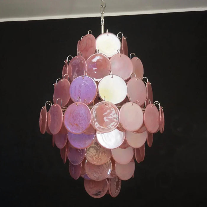 Huge Vintage Murano Pink Disks Chandelier-DWHOME