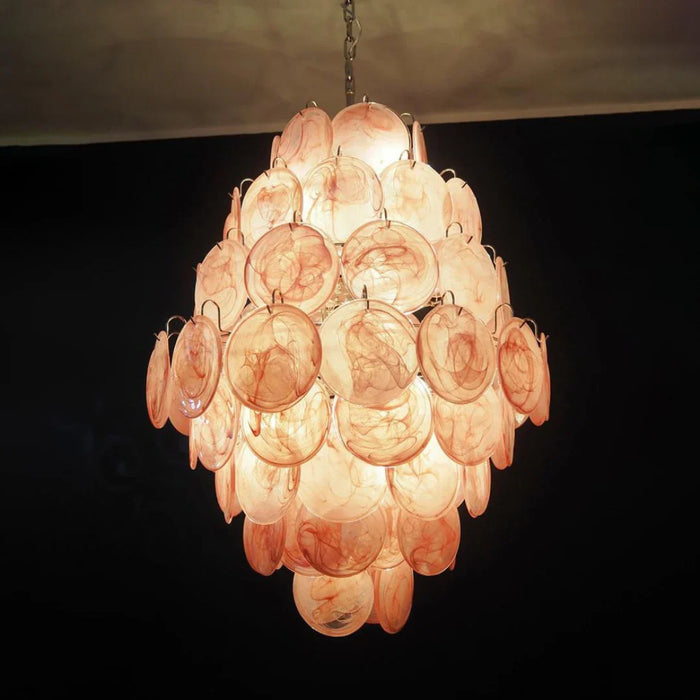 Huge Vintage Murano Pink Disks Chandelier-DWHOME