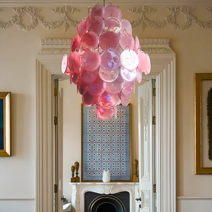 Huge Vintage Murano Pink Disks Chandelier-DWHOME