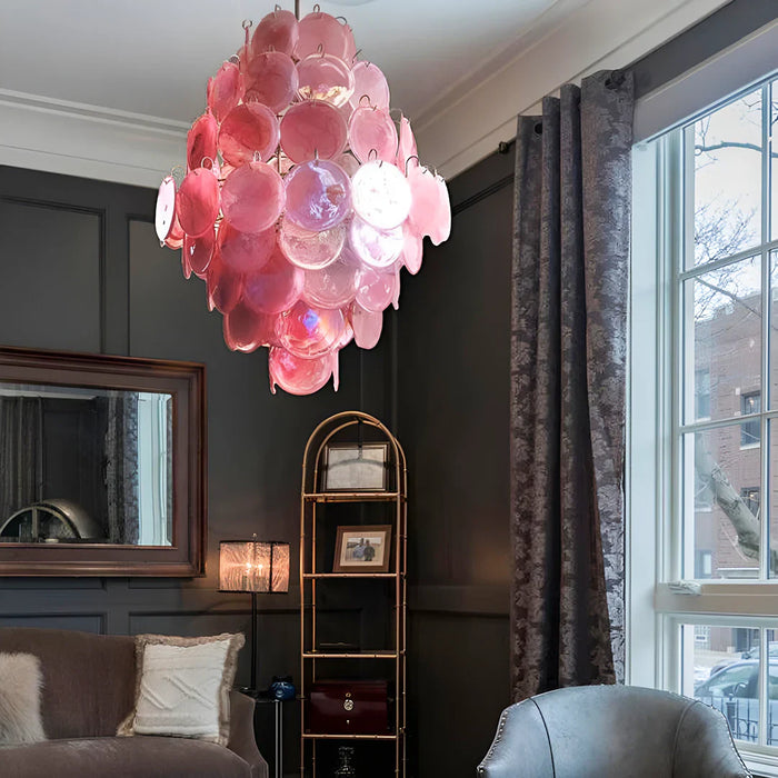 Huge Vintage Murano Pink Disks Chandelier-DWHOME