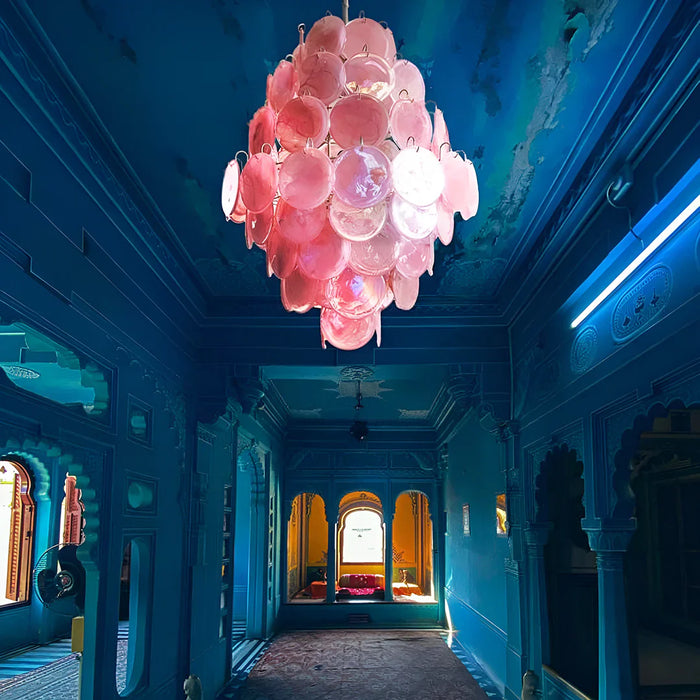 Huge Vintage Murano Pink Disks Chandelier-DWHOME