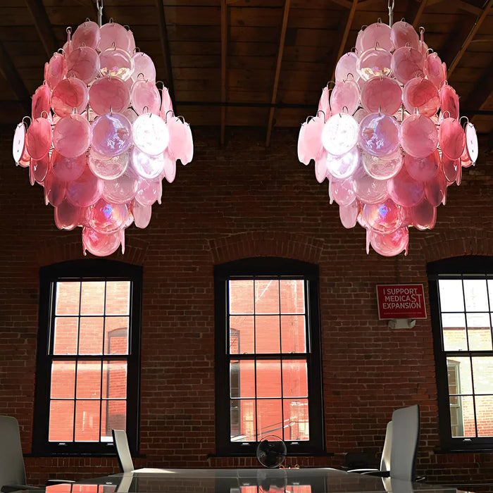 Huge Vintage Murano Pink Disks Chandelier-DWHOME