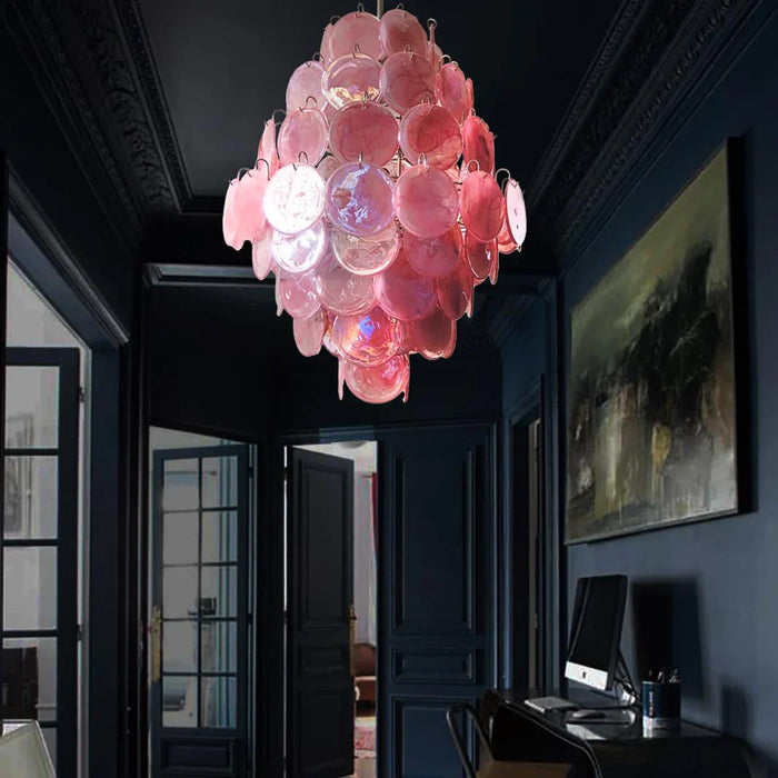 Huge Vintage Murano Pink Disks Chandelier-DWHOME