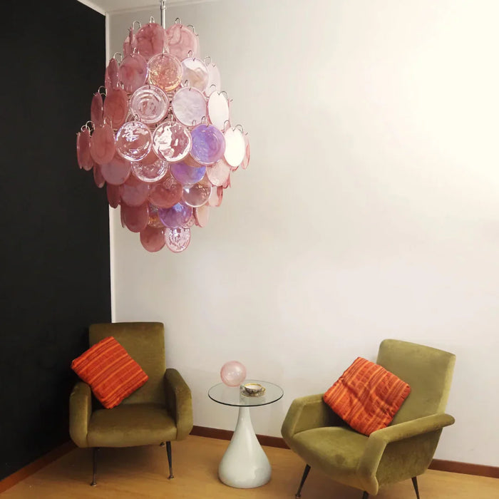 Huge Vintage Murano Pink Disks Chandelier-DWHOME