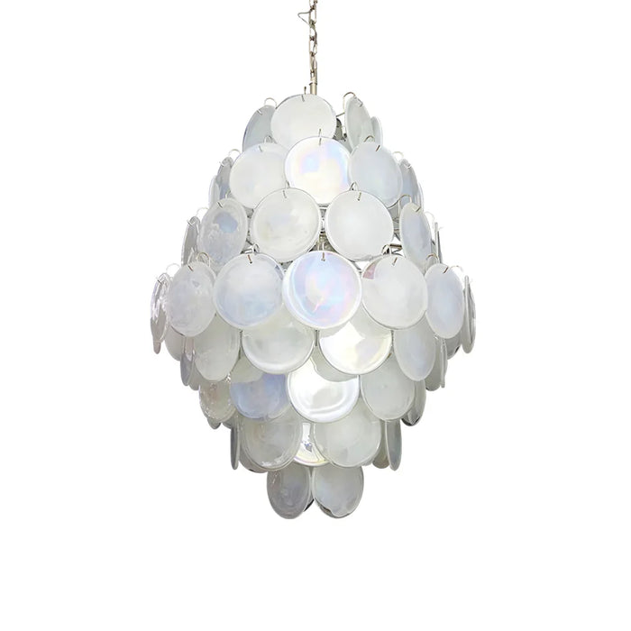 Huge Vintage Murano White Disks Chandelier-DWHOME