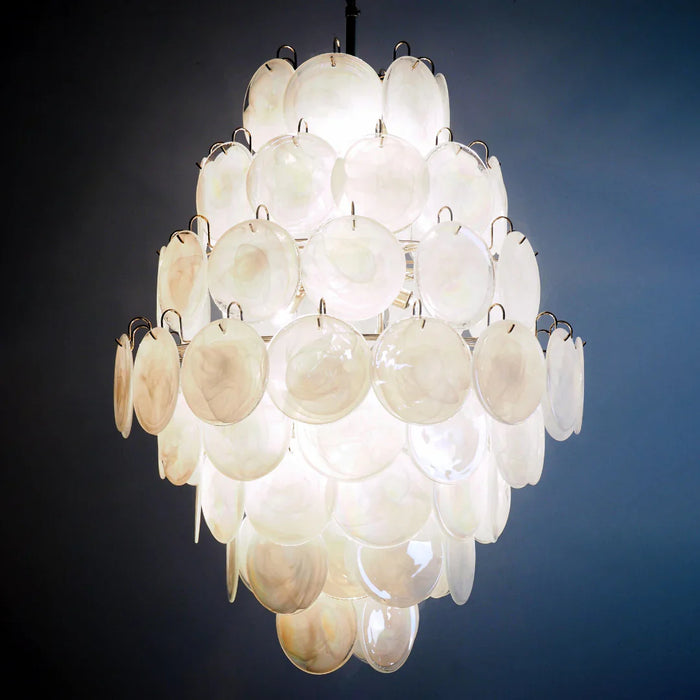 Huge Vintage Murano White Disks Chandelier-DWHOME