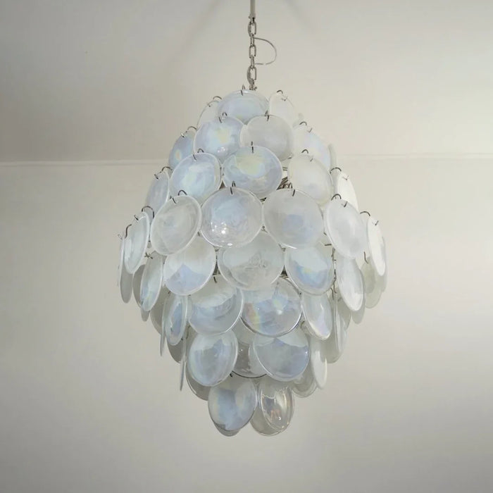 Huge Vintage Murano White Disks Chandelier-DWHOME