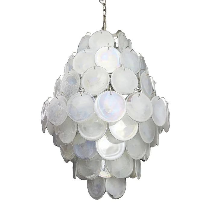 Huge Vintage Murano White Disks Chandelier-DWHOME