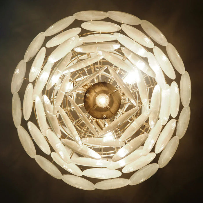Huge Vintage Murano White Disks Chandelier-DWHOME