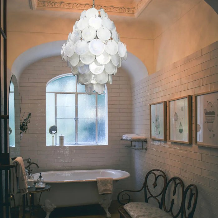 Huge Vintage Murano White Disks Chandelier-DWHOME