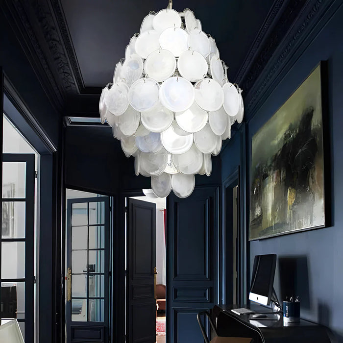 Huge Vintage Murano White Disks Chandelier-DWHOME