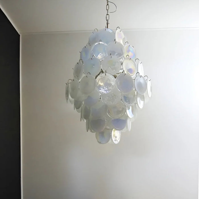 Huge Vintage Murano White Disks Chandelier-DWHOME