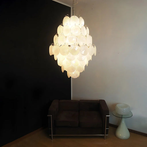 Huge Vintage Murano White Disks Chandelier-DWHOME